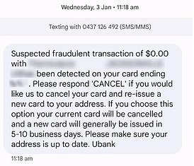 A customer was scammed three weeks after receiving this text message that his bank confirmed as legitimate