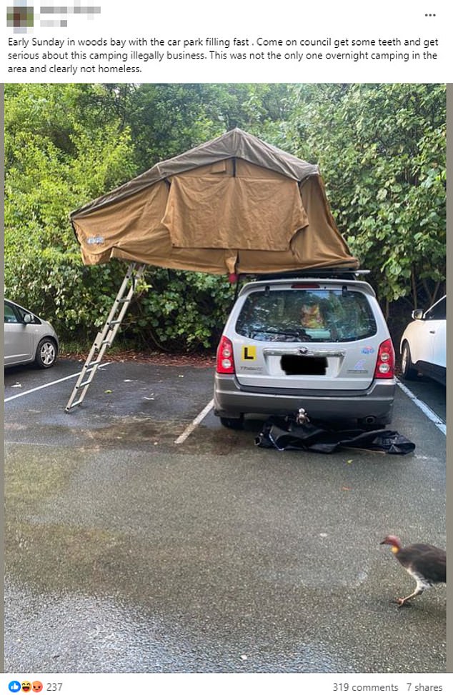 A local complained on Facebook that this station wagon left parked overnight took up two public spaces