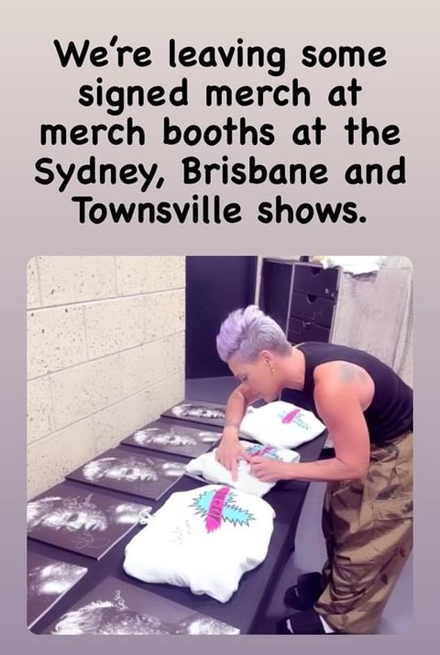 She took to Instagram on Saturday - just hours before her final Sydney show - to confirm she will be leaving signed merchandise for fans at her final four concerts