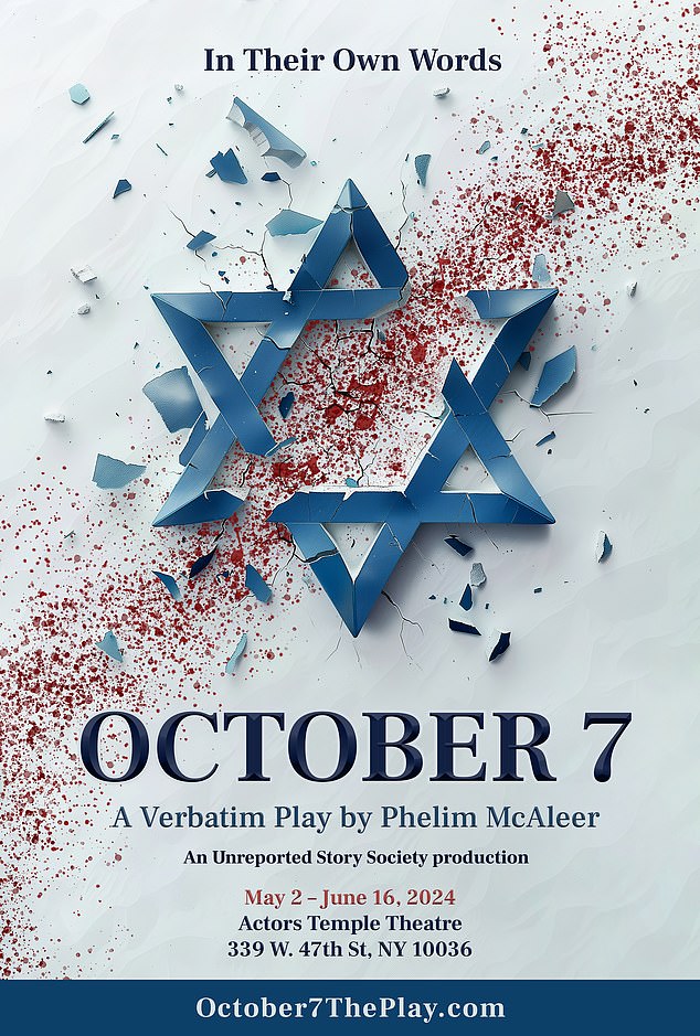 The work, titled 'OCTOBER 7', will present an unfiltered description of the tragic stories of the survivors of the massacre, in their own words.  It will be presented from May 2 to June 16 at the Actors Temple Theater in New York