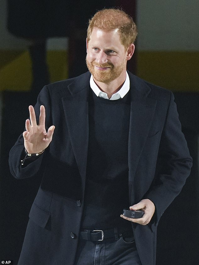 Prince Harry (pictured at an NHL hockey match in November 2023) is not 'ready to write another book' after 'damaging his relationship with the king' by attacking Queen Camilla in his memoir Spare , said a royal expert.