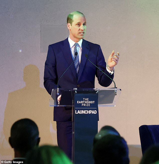 Prince William gives a speech at an event for the Earthshot Prize, an environmental competition he founded