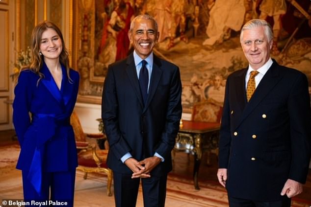 Royal fans have gone wild over a new photo of Princess Elisabeth, the future queen, wearing a bright blue suit as she welcomes former US president Barack Obama to her home country.