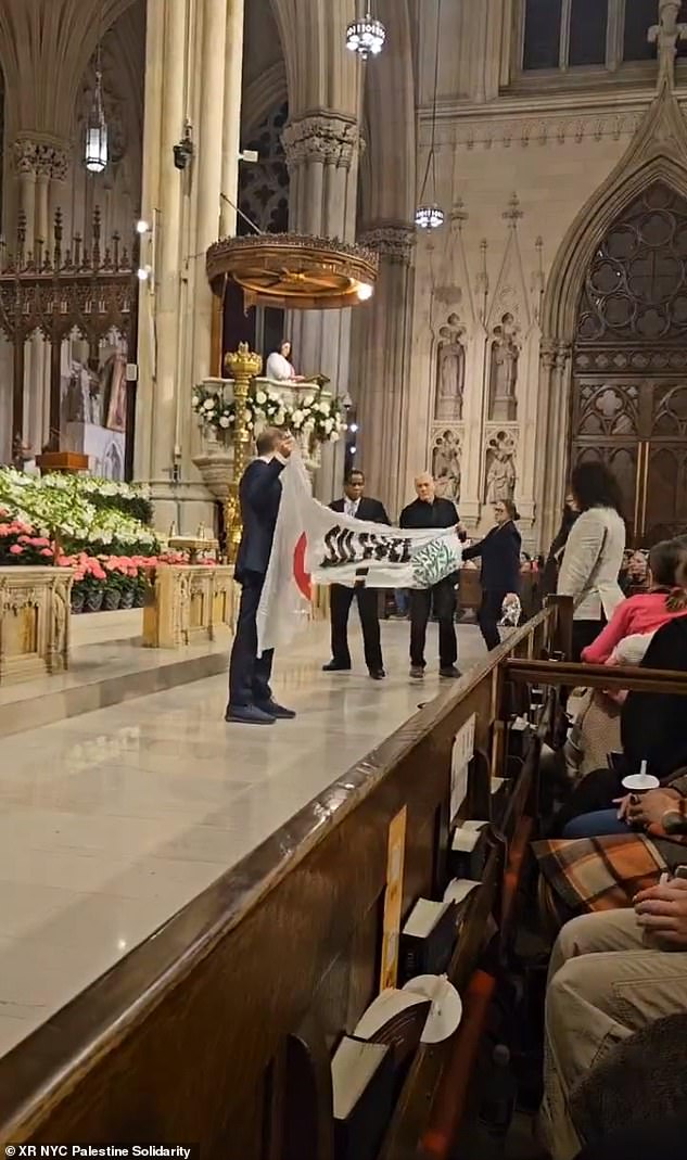 Protesters calling for a ceasefire in Gaza flocked to St. Patrick's Cathedral in New York City, disrupting a Saturday night mass.
