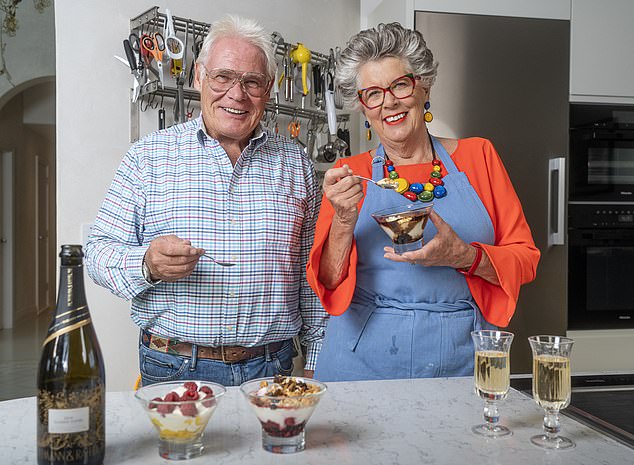 The Great British Bake Off star, 84, was forced to apologize to fans for a slip-up while chatting about her new TV show, Prue Leith's Cotswold Kitchen, which features her husband John Playfair, 78 .