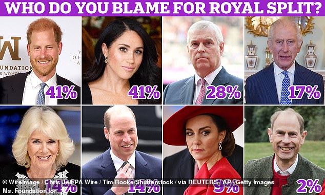 An opinion poll reveals who is most to blame for the split in the royal family
