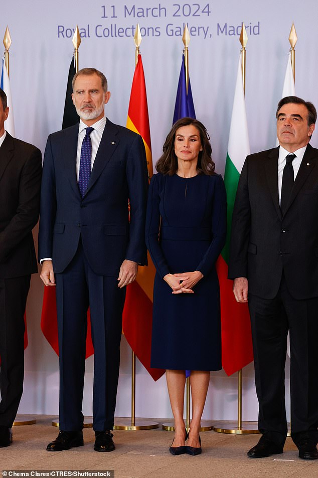 Queen Letizia of Spain attended European Day today to remember the victims of terrorism with her husband, King Felipe (left).