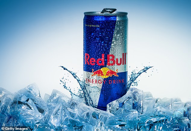 Pictured is an aluminum can of Red Bull Energy drink seen on an icy background (file image)