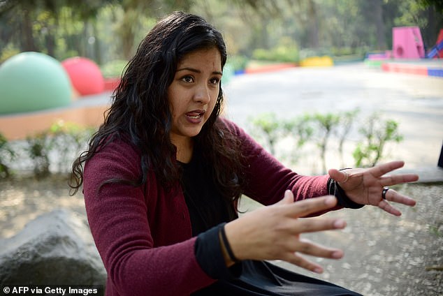 It turned out that the survivor she featured is Karla Jacinto Romero (pictured), now a high-profile campaigner who was abused in Mexico in 2004 — years before Biden took office.