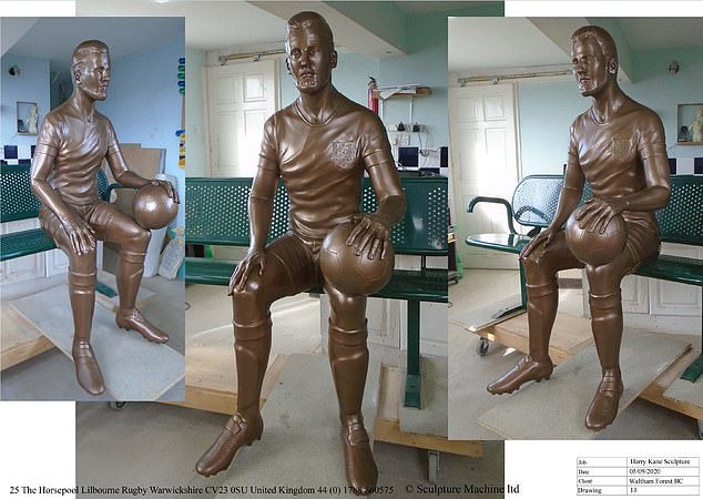 The statue of England captain Harry Kane, commissioned five years ago, has been photographed for the first time.