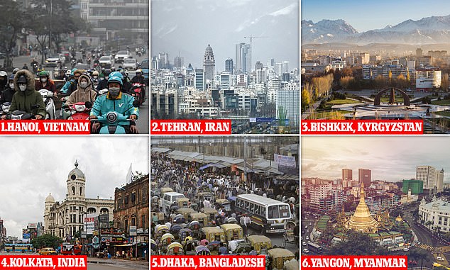 Hanoi in Vietnam is the most polluted city in the world, followed by Tehran in Iran, Bishkek in Kyrgyzstan and Kolkata in India.