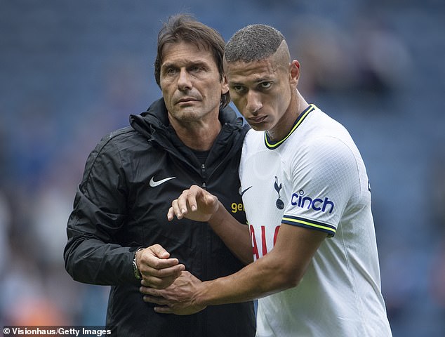 Richarlison (right) has revealed details of an uncomfortable interaction with former Tottenham manager Antonio Conte (left)