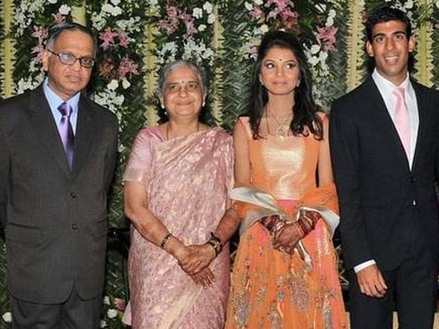 Rishi Sunak, his wife Akshata and his parents NR Narayana Murthy and Sudha at the British Prime Minister's wedding in 2009