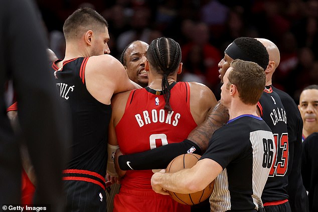 Brooks and DeRozan spent several seconds tangled before both men were ejected