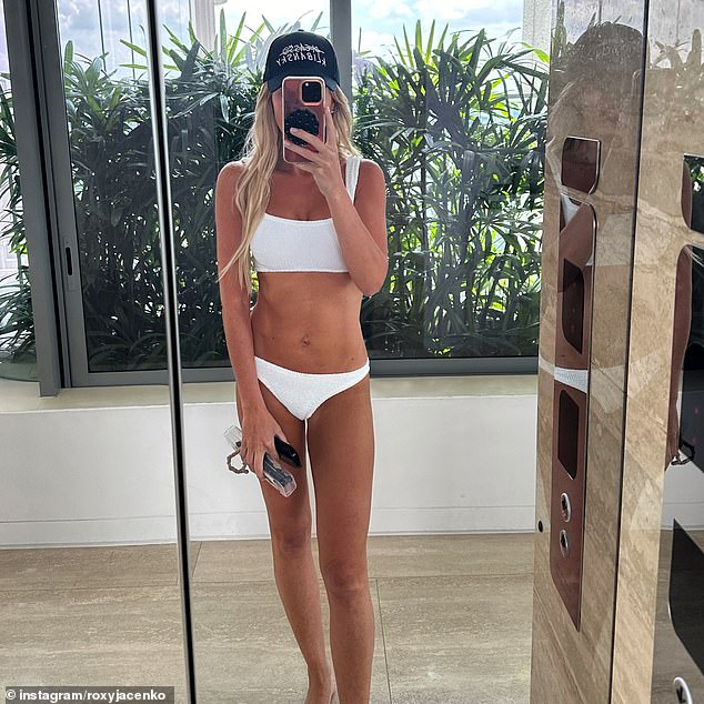 Roxy Jacenko (pictured) is currently following a very strict diet to maintain her 14kg weight loss and presented the results of her diet and lifestyle changes on Monday.  The 44-year-old PR maven shared a bikini photo on Instagram that shows her flaunting her slender figure.