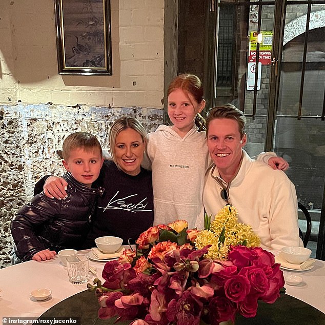 The 44-year-old entrepreneur settled in Singapore six months ago and has been living it up in style ever since.  Pictured (L-R) Hunter Curtis, Roxy Jacenko, Pixie Curtis and Oliver Curtis