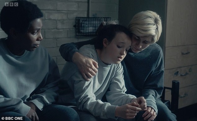 Jodie Whittaker (right), Tamara Lawrance (left) and Bella Ramsey (centre) seen in the new BBC drama Time.