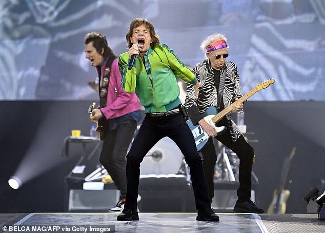 Ronnie's appearance at the event comes after the Rolling Stones sent fans into a frenzy after announcing a North American tour in 2024 (LR Ronnie, Mick Jagger and Keith Richards)