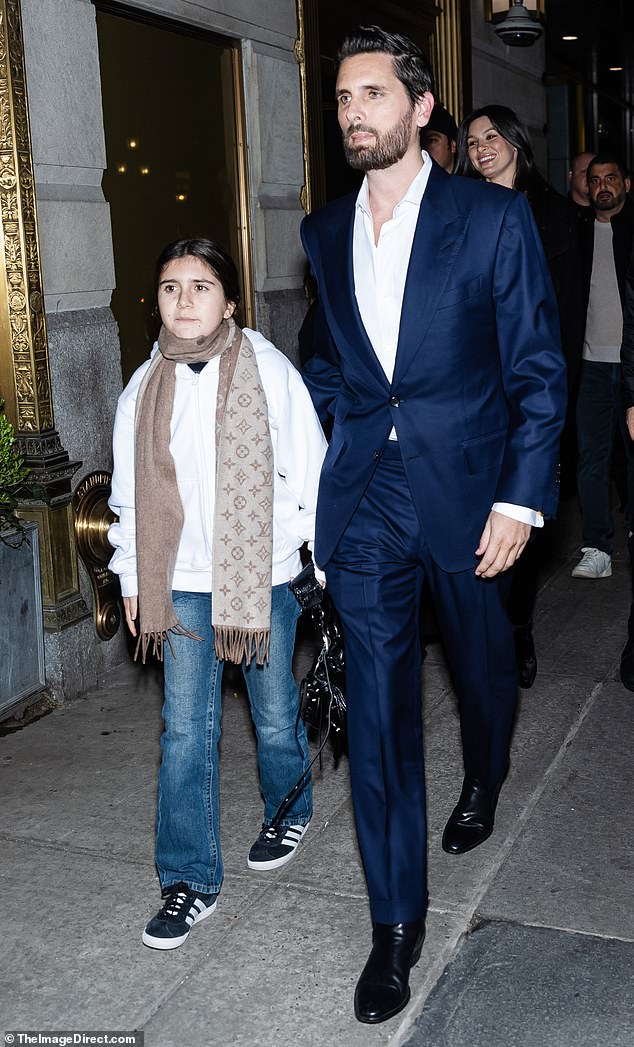Scott Disick showed off his slimmer figure while out in New York with his daughter Penelope, 11, on Tuesday.