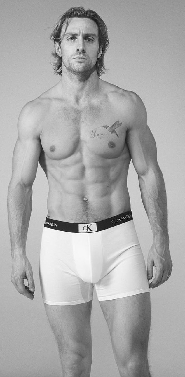 A chiseled Aaron Taylor Johnson posing for Calvin Klein in its 2023 ad campaign