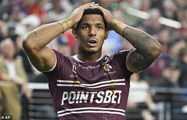Ratings for US cable network Fox Sports 1 showed an average audience of just 61,000 people tuning in to watch the first NRL game of the season between the Sea Eagles and the Rabbitohs (pictured, Manly midfielder Jason Saab) .
