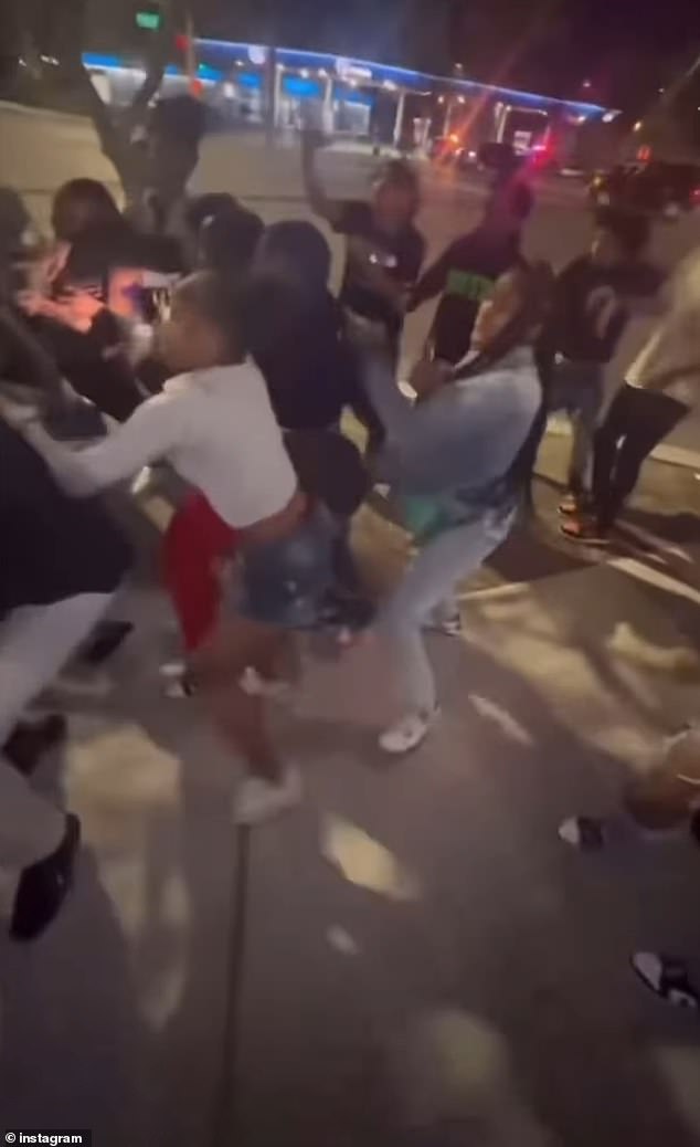 A horde of teenagers were seen brawling outside the Santa Fe Station Hotel and Casino as part of an event believed to have been organized on social media