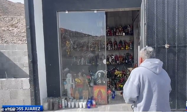 A man arrived at the shrine built by Santa Muerte in Juarez to ask for protection as he is a truck driver in Mexico