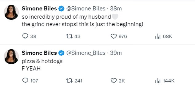 Simone Biles reacts to husband Jonathan Owens switch from Green