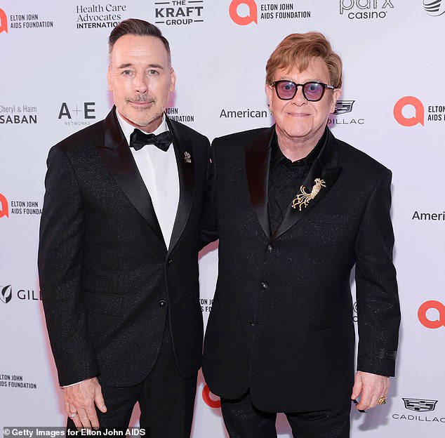 Sir Elton John supported his close friend Donatella Versace with his Oscars night look.  Both Elton, 76, and husband David Furnish, 61, wore Versace suits to their annual Oscars viewing party last week