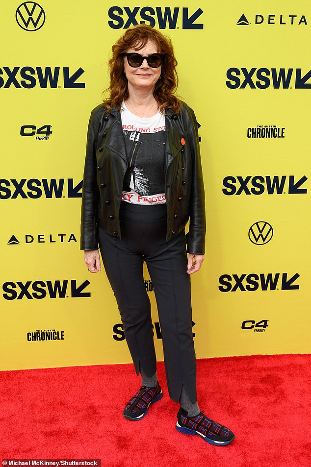 Susan Sarandon looked jovial as she attended the SXSW premiere of The Gutter in Austin, Texas on Tuesday - four months after she was dropped by her talent agency over her shocking remarks at a pro-Palestine rally