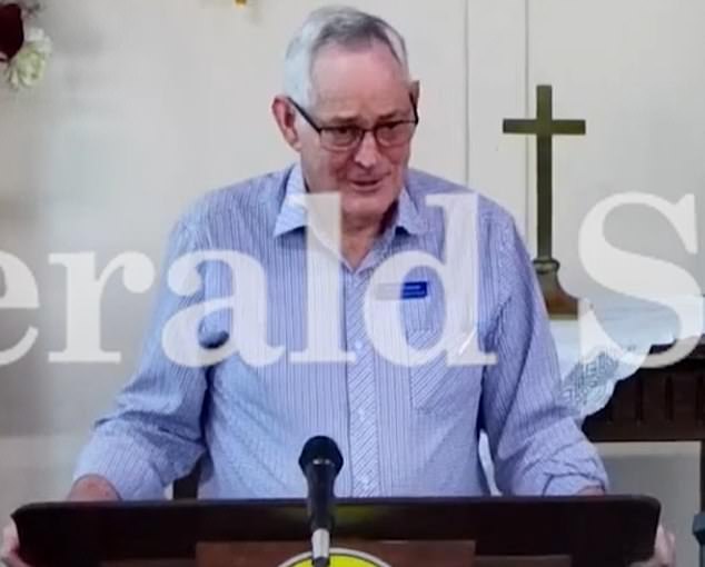 Ian Wilkinson appeared in high spirits as he led a Good Friday service at Korumburra Baptist Church today (pictured from a February service at the church)