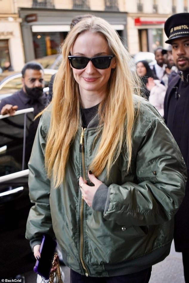 Sophie Turner, 28, put on a casual display as she left her hotel during Paris Fashion Week on Monday.