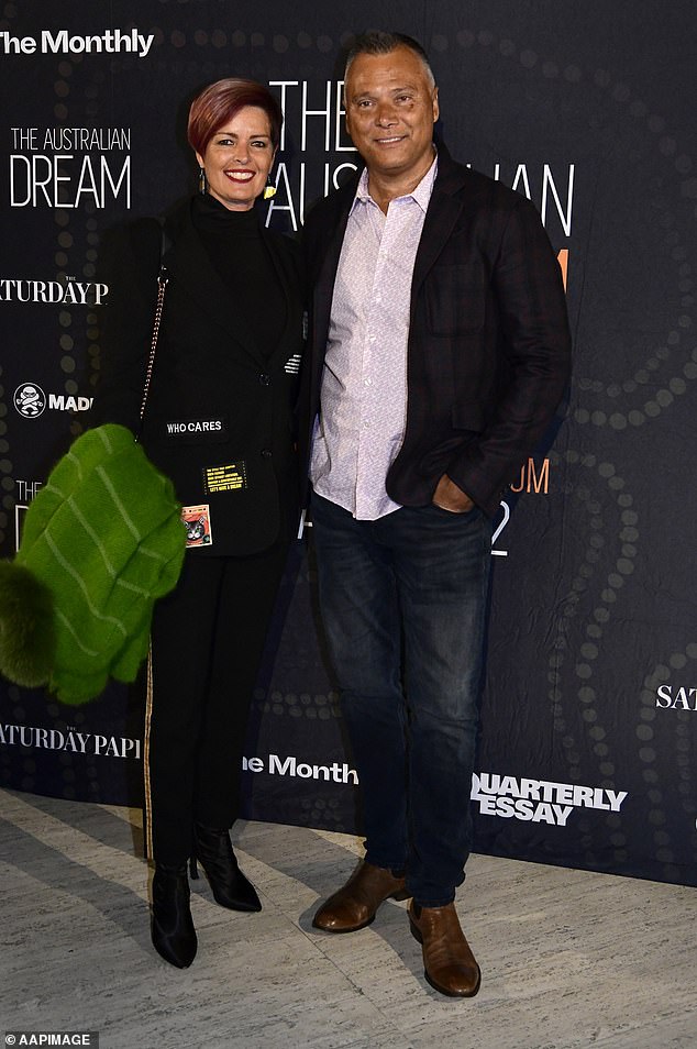 Stan Grant (and his wife Tracey Holmes) during a screening of the documentary 'The Australian Dream' at the Art Gallery of New South Wales, sponsored by his new employer, The Saturday Paper.
