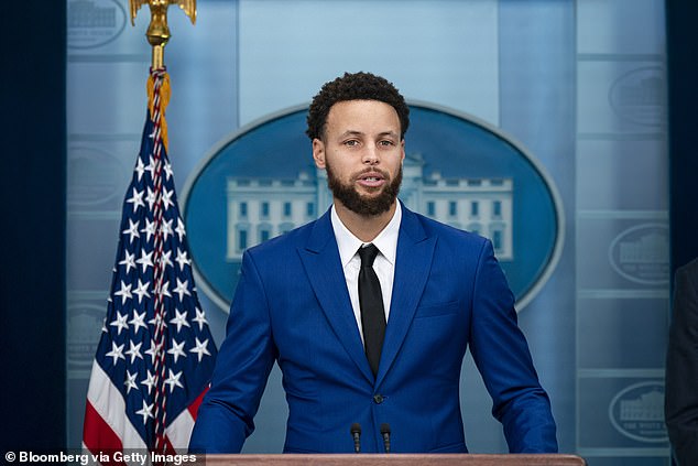 Warriors star Stephen Curry speaks during a press conference at the White House in January 2023
