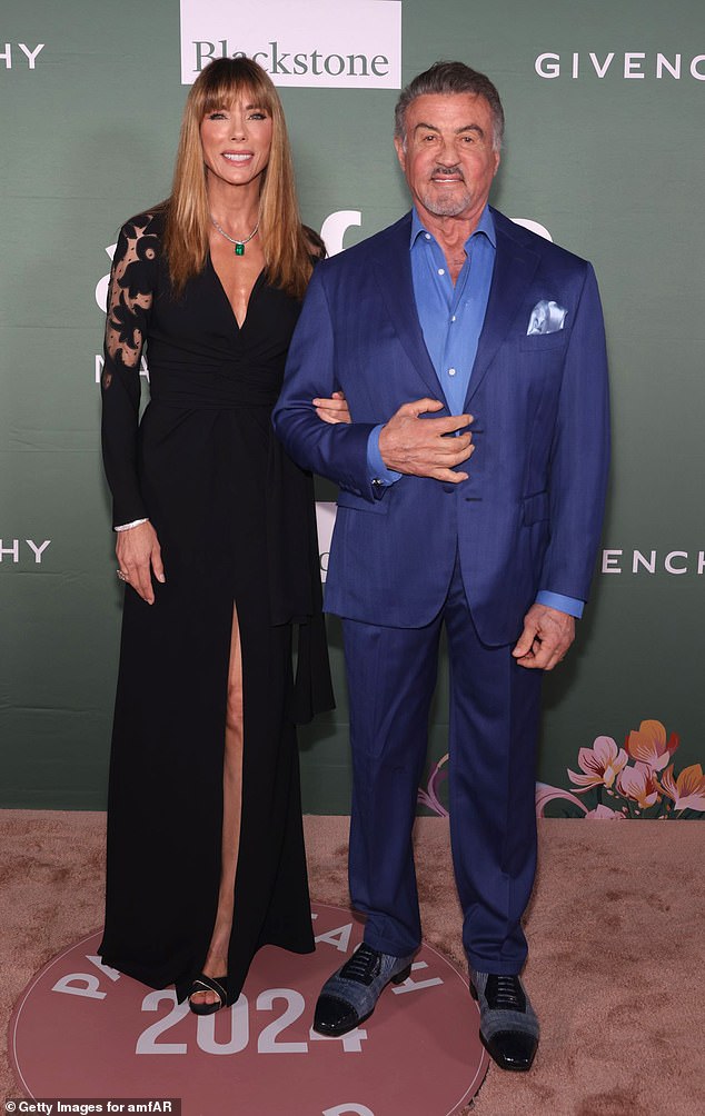 Jennifer Flavin, 55, and her husband Sylvester Stallone, 77, lent their support to the 2024 amfAR Palm Beach Gala in Palm Beach, Florida, on Saturday night.