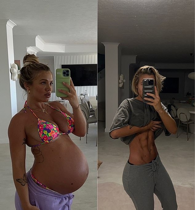 Tammy Hembrow previously shared this before and after photo of her pregnant versus how she looked 10 months after giving birth to Posey.