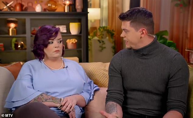 Teen Mom stars Tyler Baltierra and wife Catelynn Lowell appeared to be battling marital problems in an explosive new trailer for Teen Mom: Family Reunion;  seen in a still photo from MTV