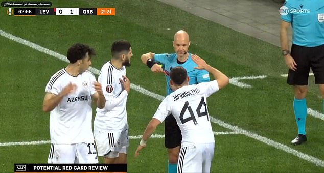 Qarabag star Elvin Cafarguliyev hilariously high-fived Anthony Taylor after believing his yellow card had been revoked