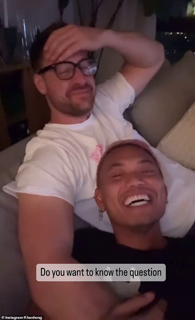 The Bachelor's Dr. Matt Agnew and MasterChef Australia star Khanh Ong sweetly embraced each other as they gave insight into their cozy movie night.