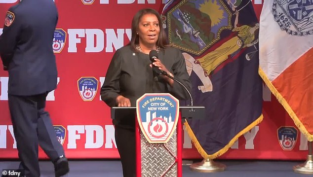 The FDNY is investigating after New York Attorney General Letitia James was heckled by unruly firefighters who shouted Donald Trump's name while she gave a speech Thursday.