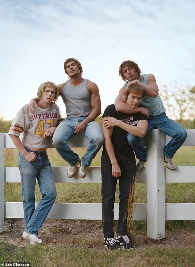 Left to right: The Iron Claw stars Harris Dickinson, Zac Efron, Stanley Simons and Jeremy Allen White as the Von Erich siblings.