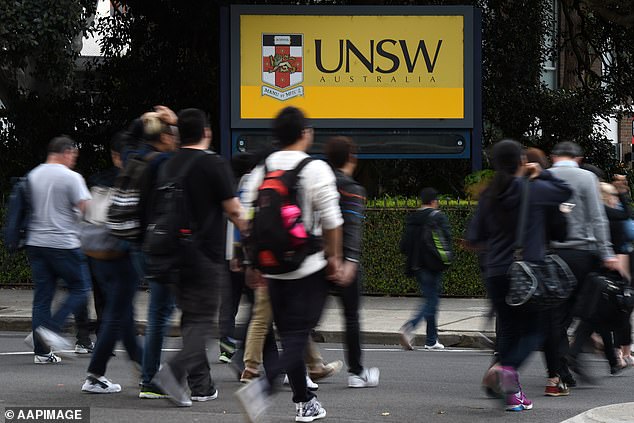 Education is Australia's fourth largest export after coal, iron ore and natural gas and is worth $26.6 billion a year (pictured are students outside the University of New South Wales)