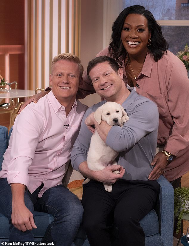 Scott pictured on This Morning with hosts Dermot O'Leary and Alison Hammond in February