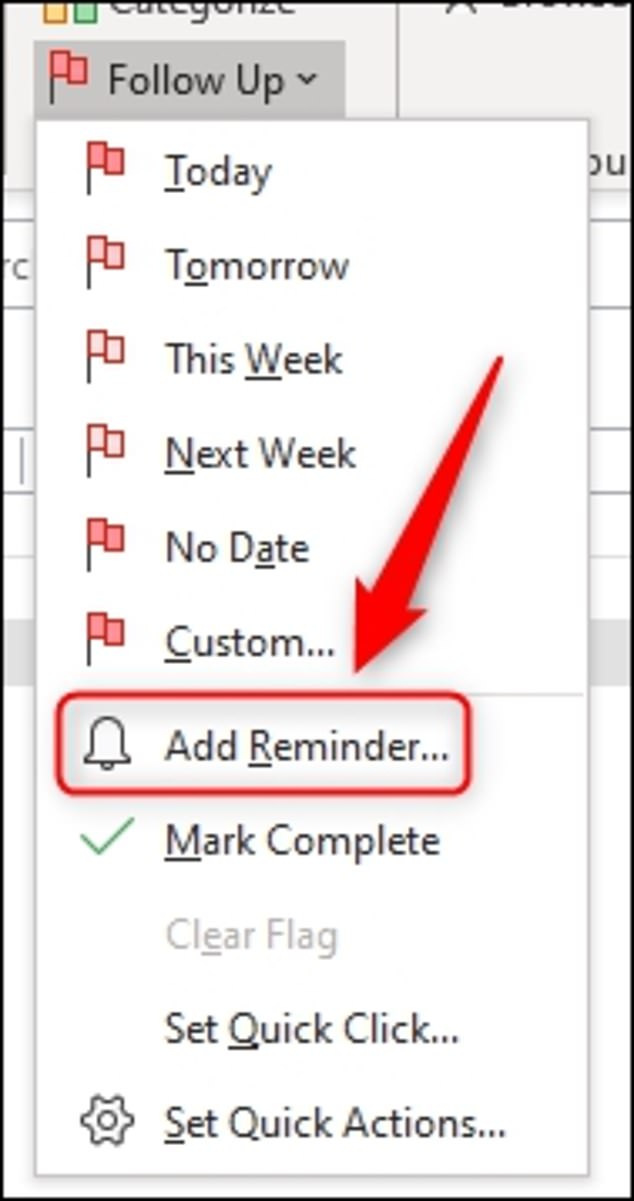 All you need to do is first type the email, click the “Flag” icon in the upper right corner, and then click “Add Reminder”.
