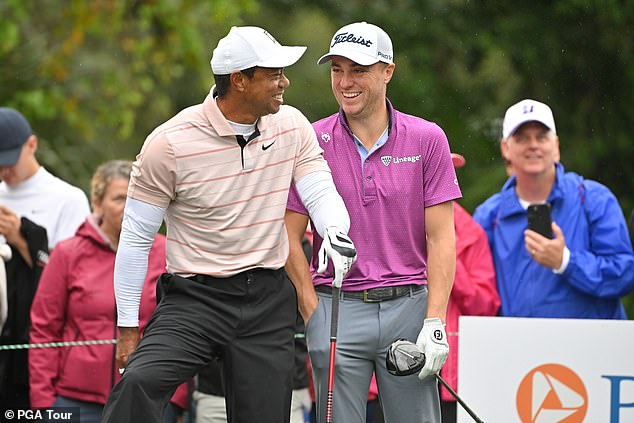 Tiger Woods reportedly played a secret round with Justin Thomas (right) and Fred Ridley.