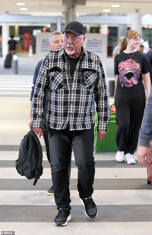 Tom Jones showed no signs of slowing down as he touched down in Brisbane on Saturday, ahead of his gig at the Byron Bay Blues Festival.