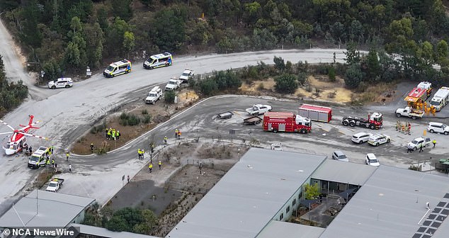 A miner has died after he was pinned underground during a rock fall at the Ballarat Gold Mine at Mount Clear, near Ballarat (pictured, emergency services on scene)