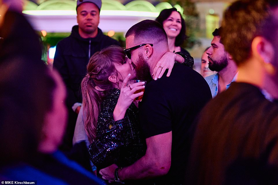 Taylor and Travis - pictured sharing a smooch at the Chiefs' Super Bowl victory party last month - can finally enjoy some down time as a couple after a whirlwind few months in which the pop megastar traveled the country to support her husband throughout the NFL season and Kelce visiting her singer boyfriend overseas during her Australian tour