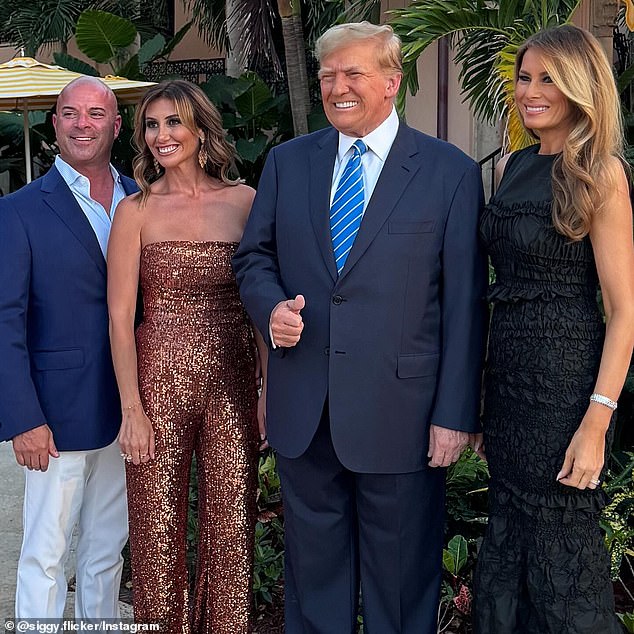 The woman prosecuting Trump's $454 million civil fraud case poses with her second husband, Gregg Reuben (left), and his high-profile client, and his third wife, Melania.