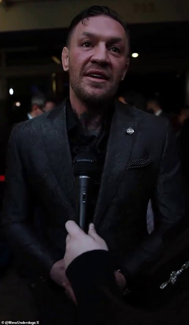 UFC star Conor McGregor has attracted attention following an erratic public appearance (pictured) while promoting his film Road House.